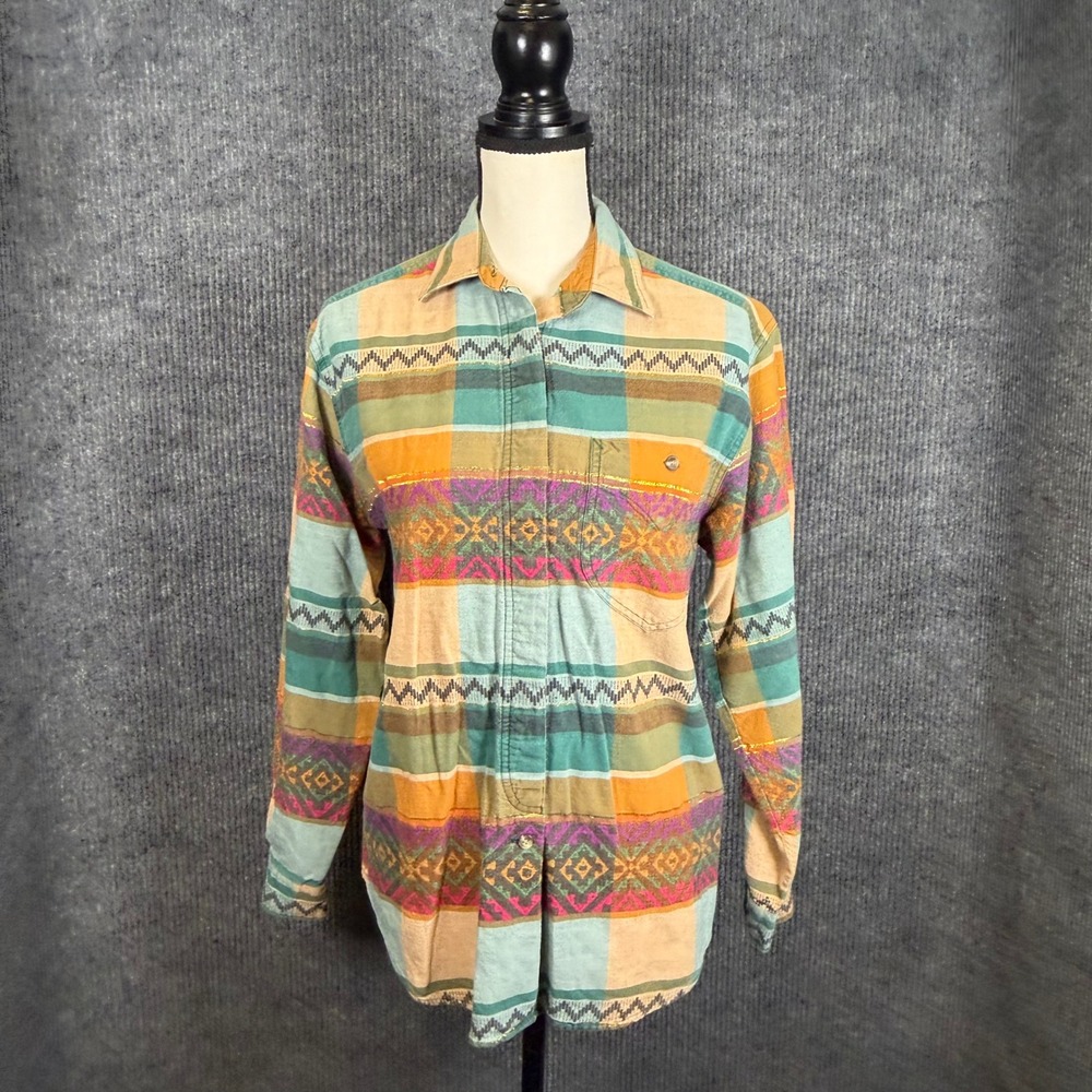 Vintage 90s Cabin Creek Southwestern Aztec Shirt Jacket Metallic Woven Shacket L